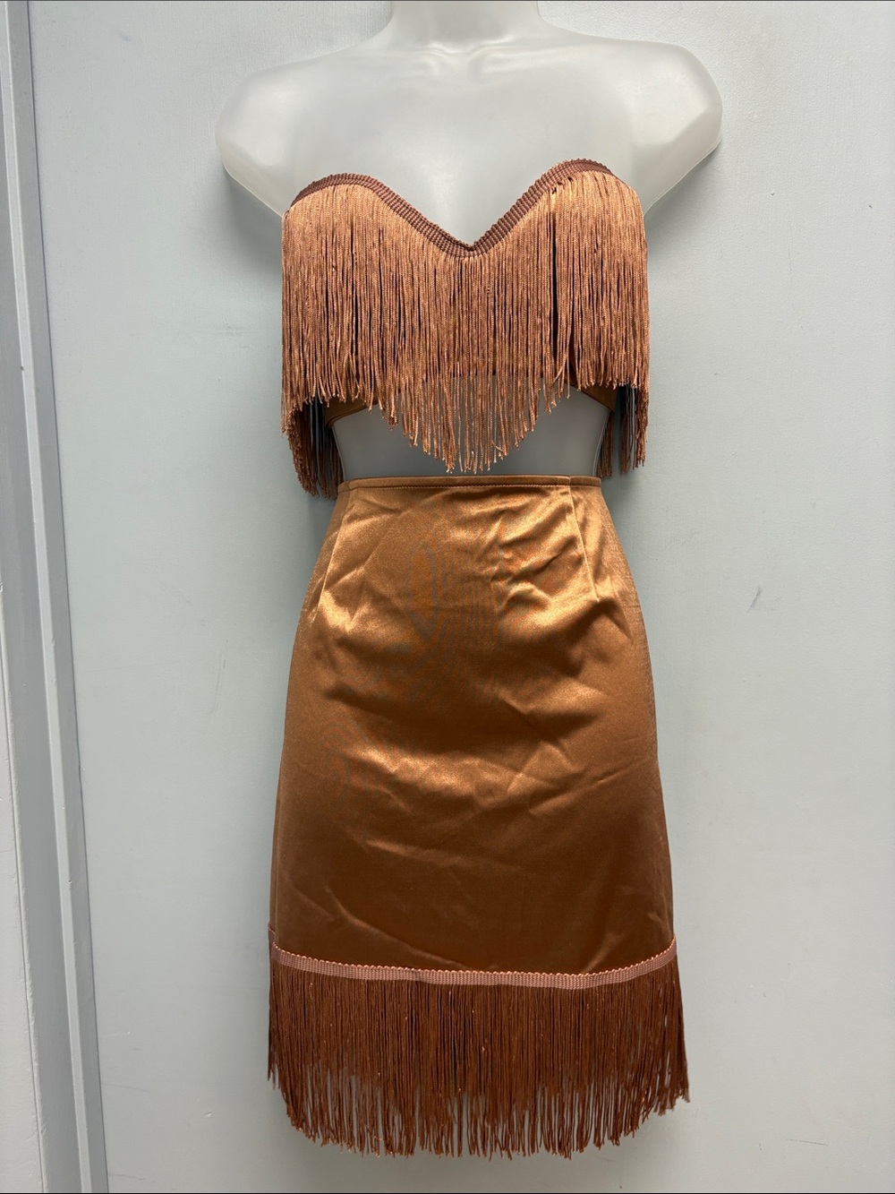 Fashion Nova Ashley Fringe Skirt Set Mocha Size L NWT Western Cowgirl